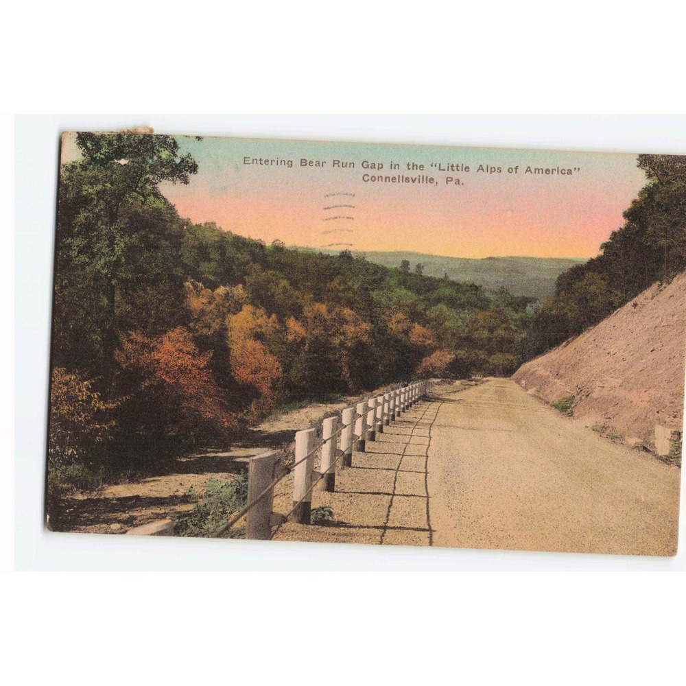 Vintage 1939 Hand Colored Postcard Bear Run Gap Connellsville PA Little Alps